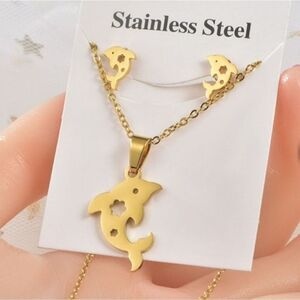Dolphin STAINLESS STEEL JEWELRY SET EARRINGS, NECKLACE AND PENDANT 🐬